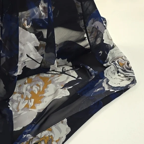 LAURA Women's Semi Sheer Blouse Top Blue Large White Floral Print Flowy Size XL - Picture 10 of 15